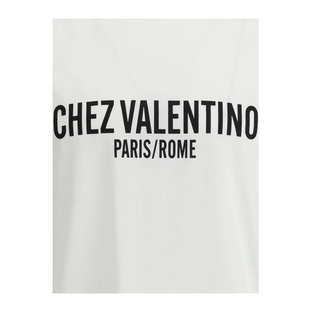Valentino Monogram Katoenen T-shirt met Geribbelde Kraag White Heren