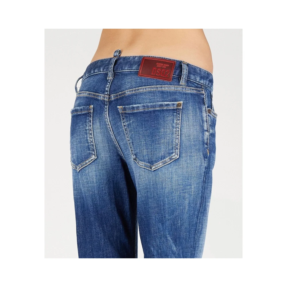 Dsquared2 Wijd uitlopende stretch katoenen jeans met logo Blue Dames