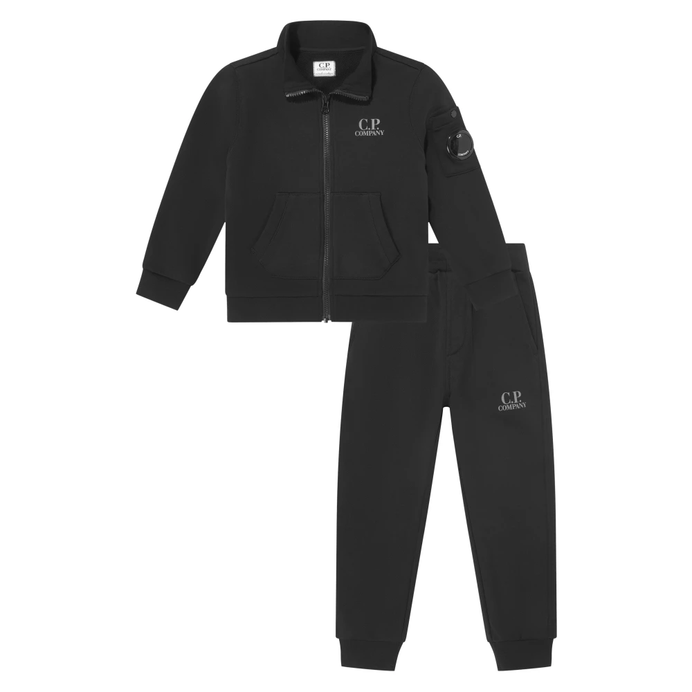 C.p. Company Boys Black Kids Sport Sets, 8 Y, Diagonal Fleece Tracksuit