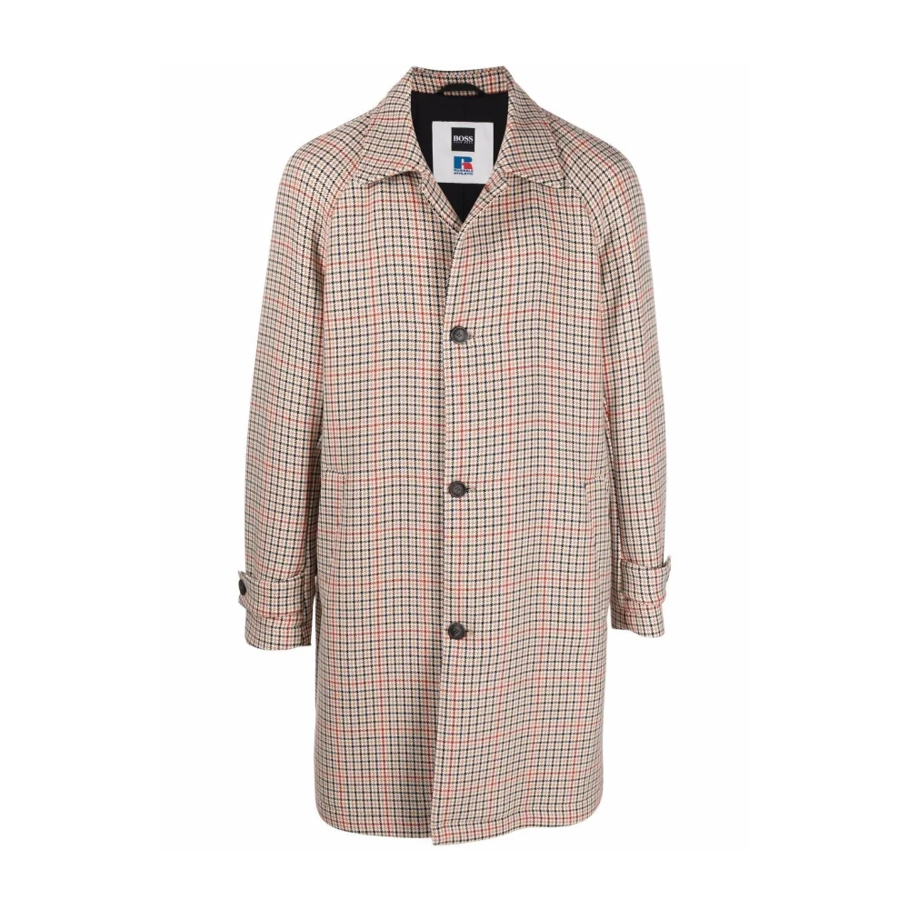 Hugo Boss Dejam Houndstooth Coat Button Closure Logo Multicolor Heren