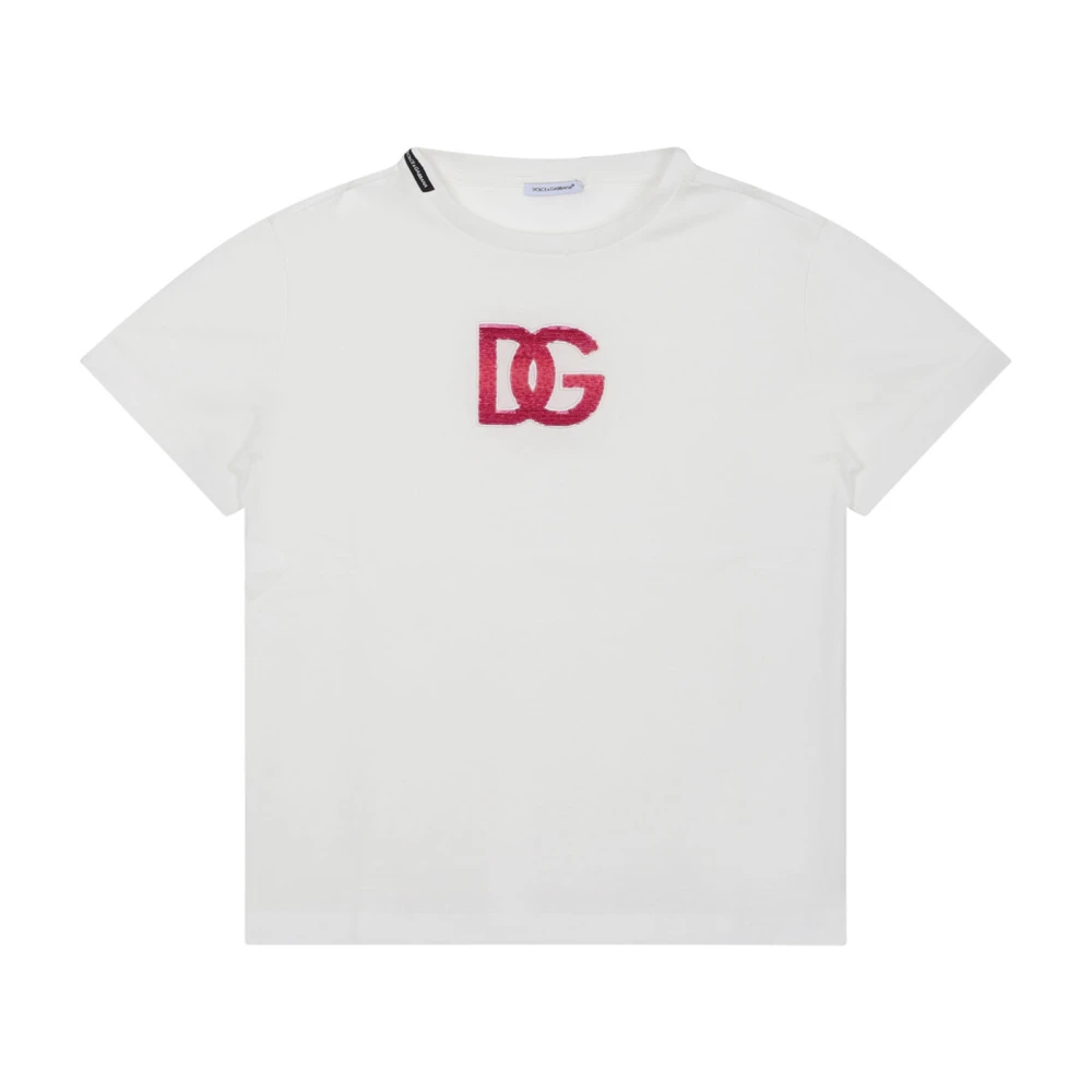 Dolce & Gabbana Women's White Dg Logo T-Shirt Cotton Crew Neck