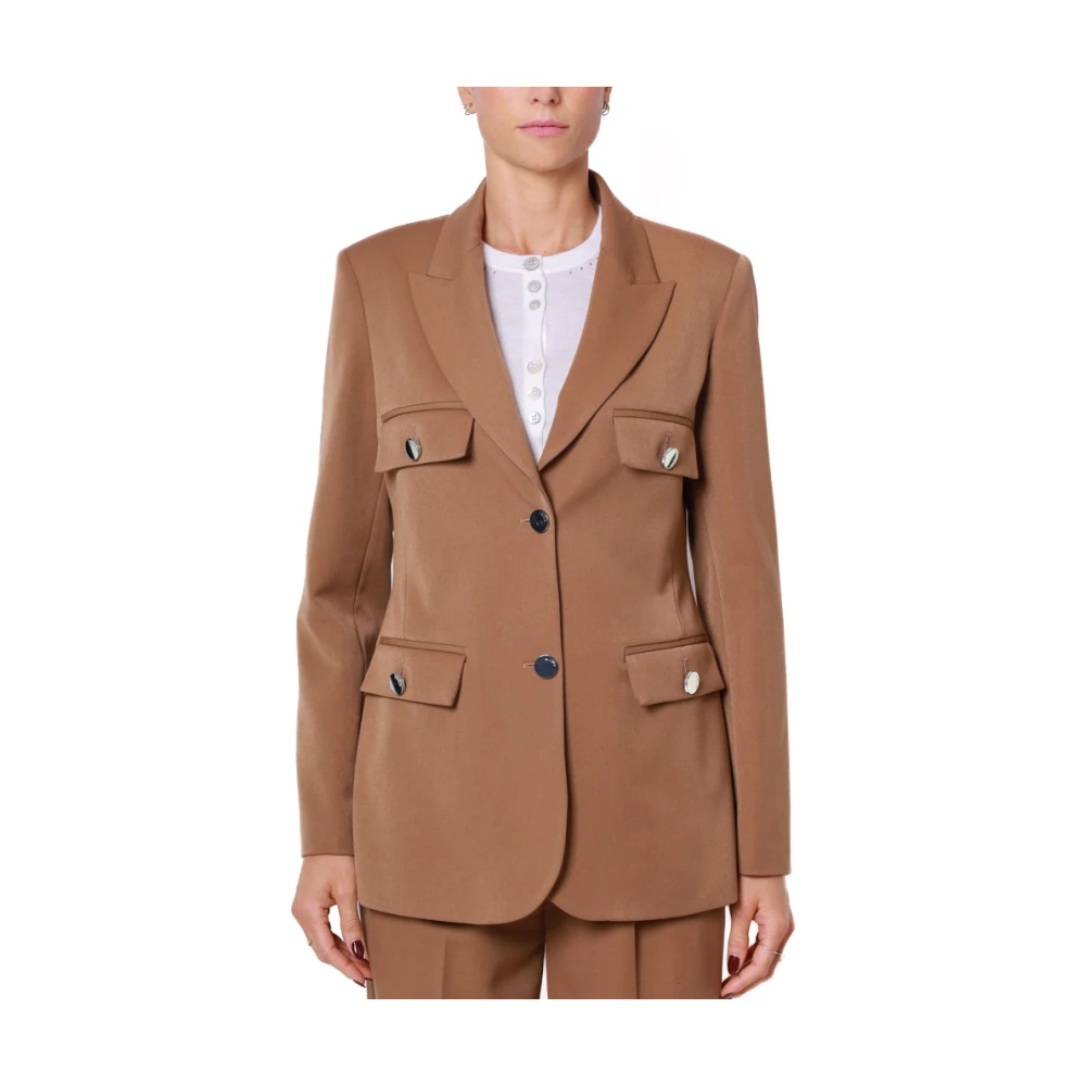 Liu Jo Klassieke Stretch Stof Kameel Blazer Brown Dames