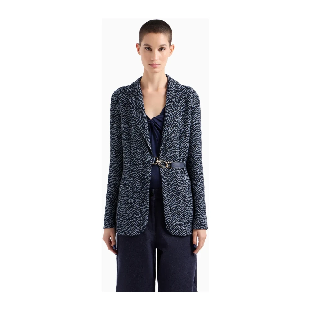 Giorgio Armani Blauwe Chevron Jacquard Jas Blue Dames