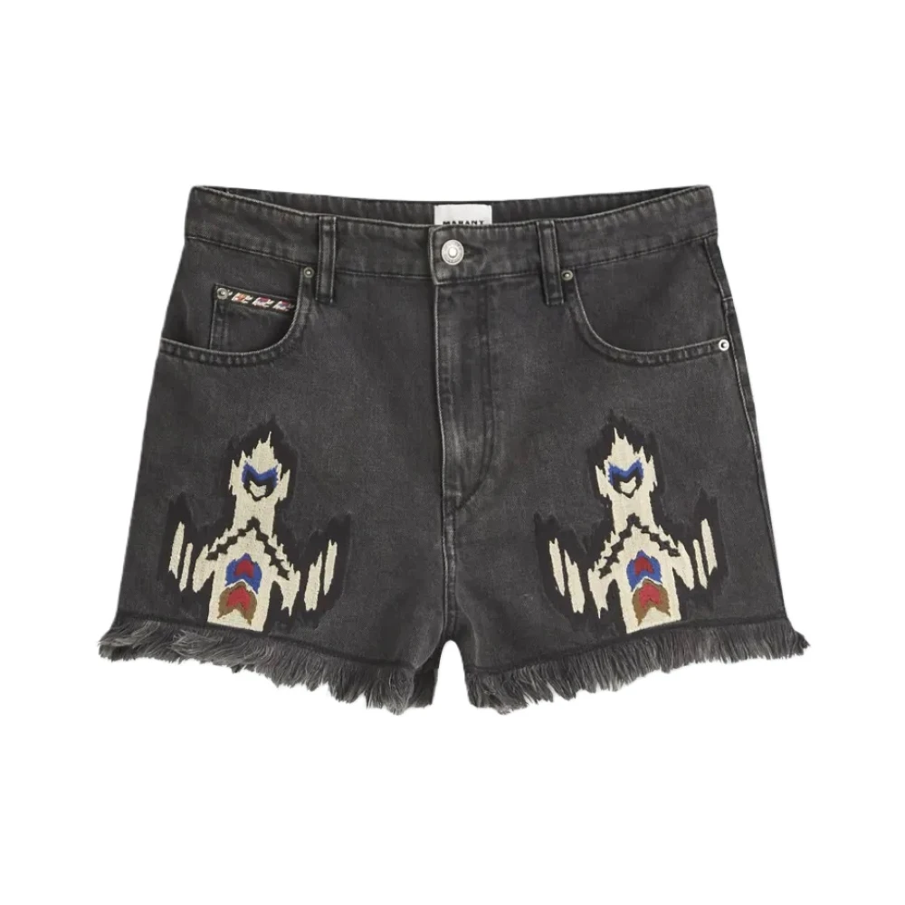 Isabel Marant Étoile Geborduurde Denim Bermuda Shorts Gray Dames