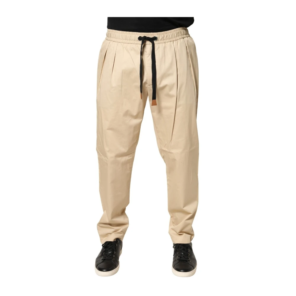Dolce & Gabbana Slim-Fit Trousers, Male, 2XL, Cotton Skinny Jogger Trousers Beige