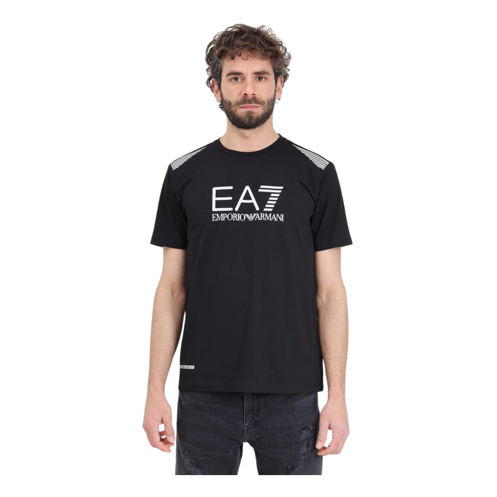 Emporio Armani EA7 Zwart T-shirt met Logo en Essentieel Design Black Heren