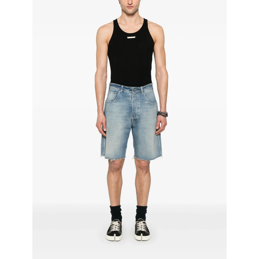 Maison Margiela Blauwe Katoenen Shorts Rechte Pijp Blue Heren