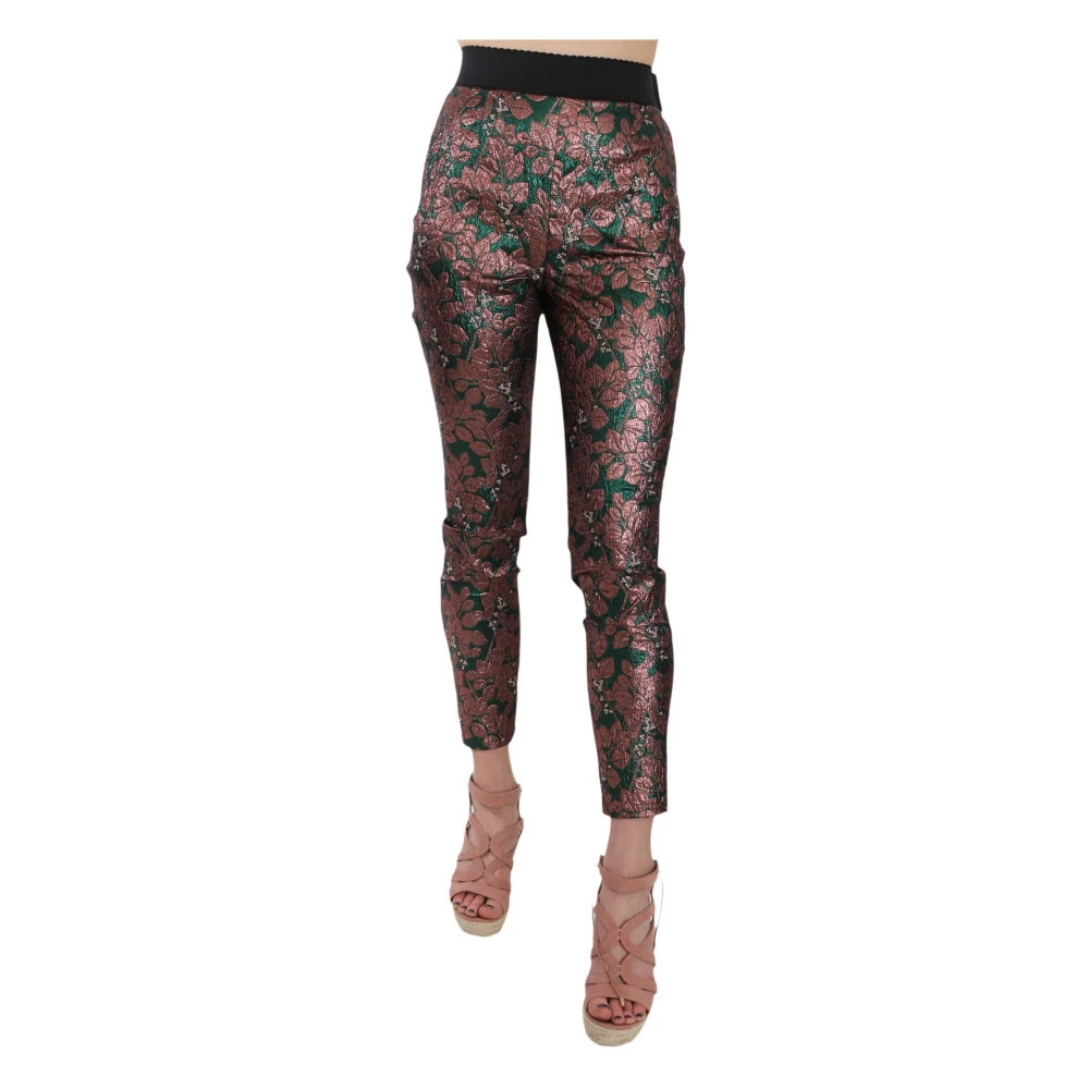 Dolce & Gabbana Donna Marrone Pantaloni Broccato Jacquard Multicolore