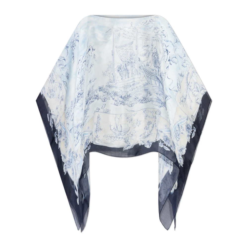 Ferragamo Mujer Azul - Poncho De Seda Con Motivo Floral - Jackets - One Size