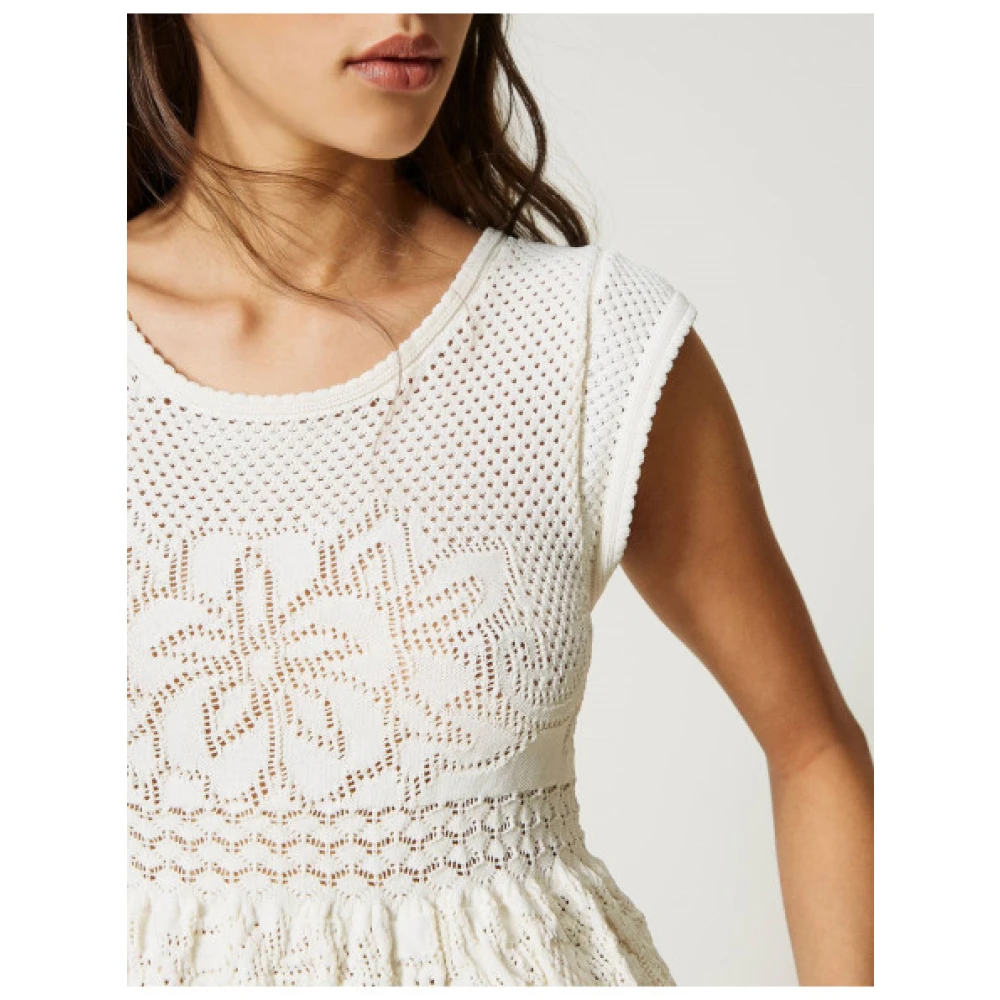 Twinset Uitlopende Gebreide Top met Bloemendesign Beige Dames