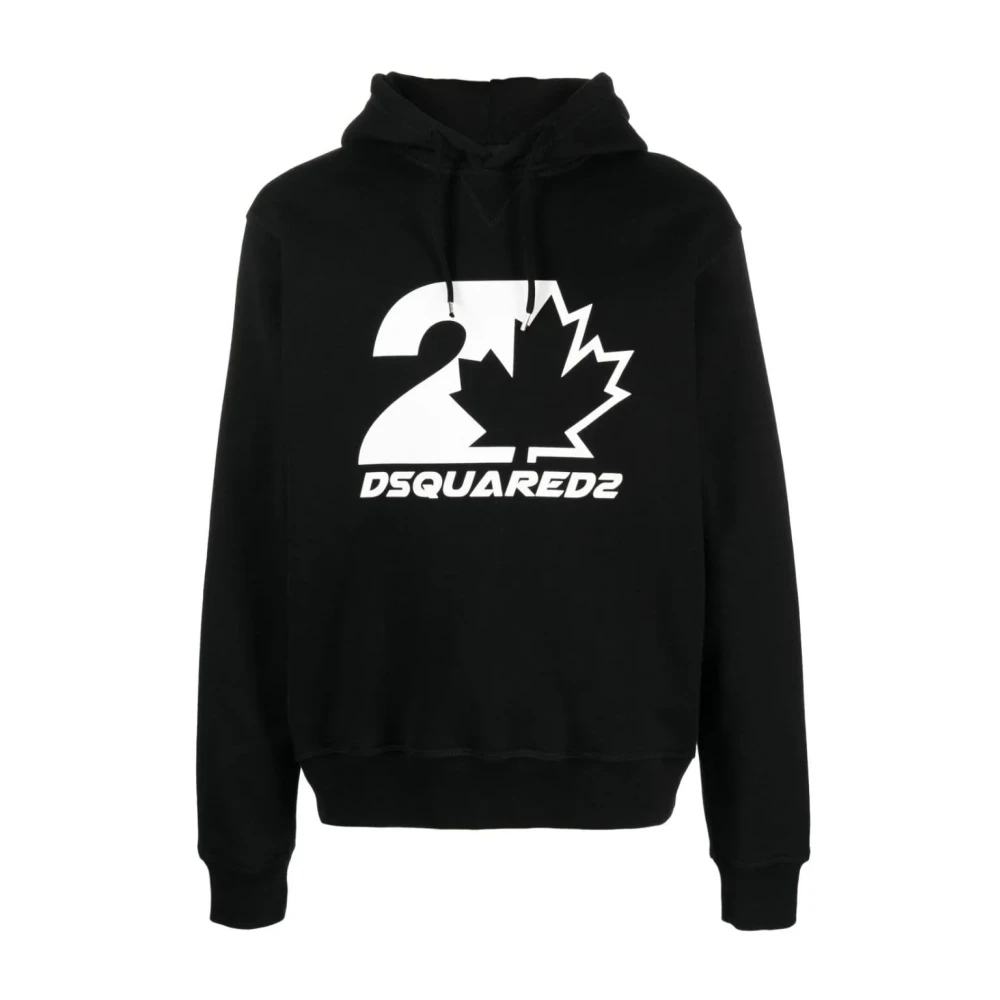 Dsquared2 Men's Black Hoodies, 2XL, Maple Leaf Hoodie