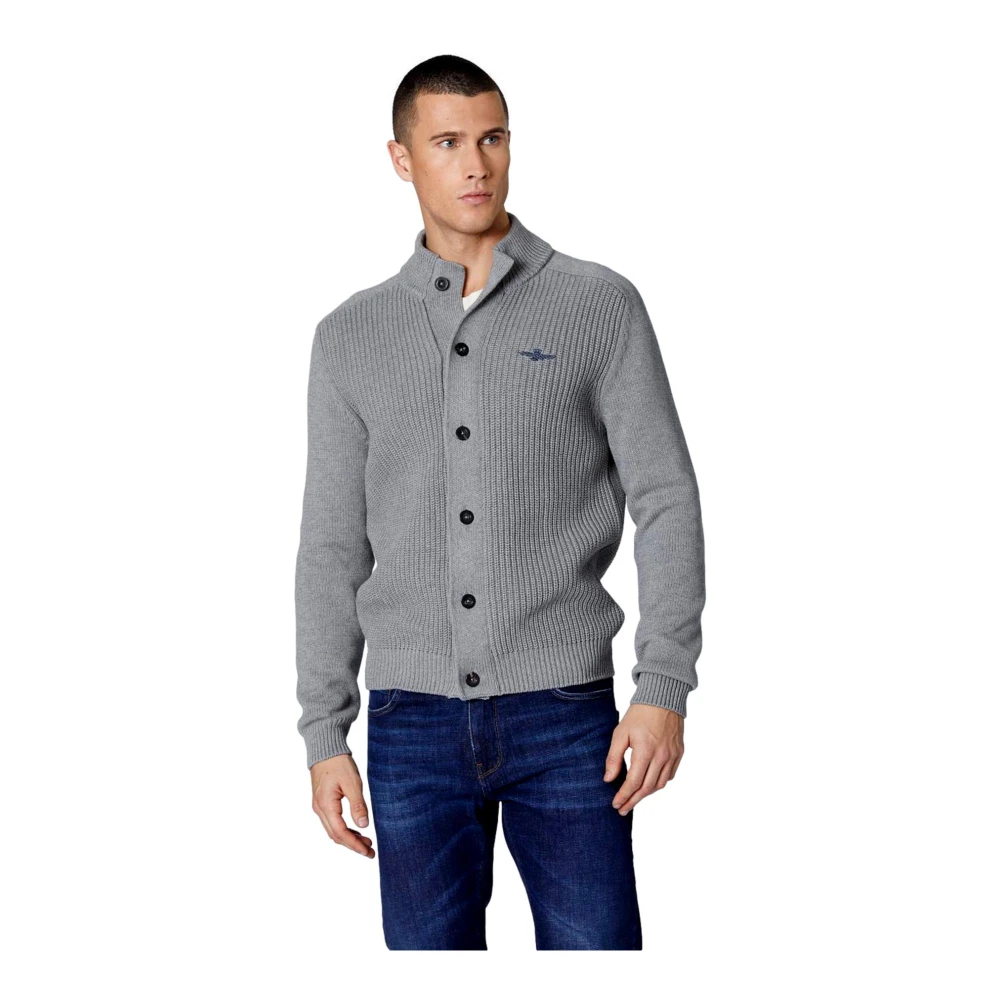 aeronautica militare Heren Katoenen Vest met Engelse Rib Ma1454 Grijs Gray Heren