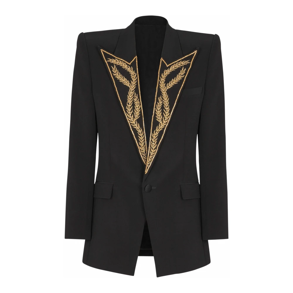Balmain Men's Black 1-Button Jacket With Embroidered Collar - Blazers - Xl - Suits