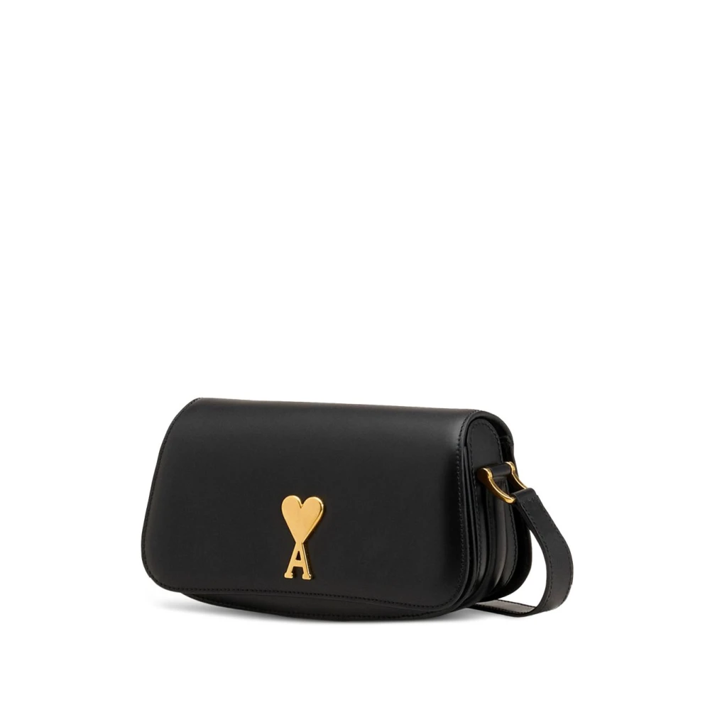 Ami Paris Zwarte Leren Schoudertas met Gouden Hardware Black Dames