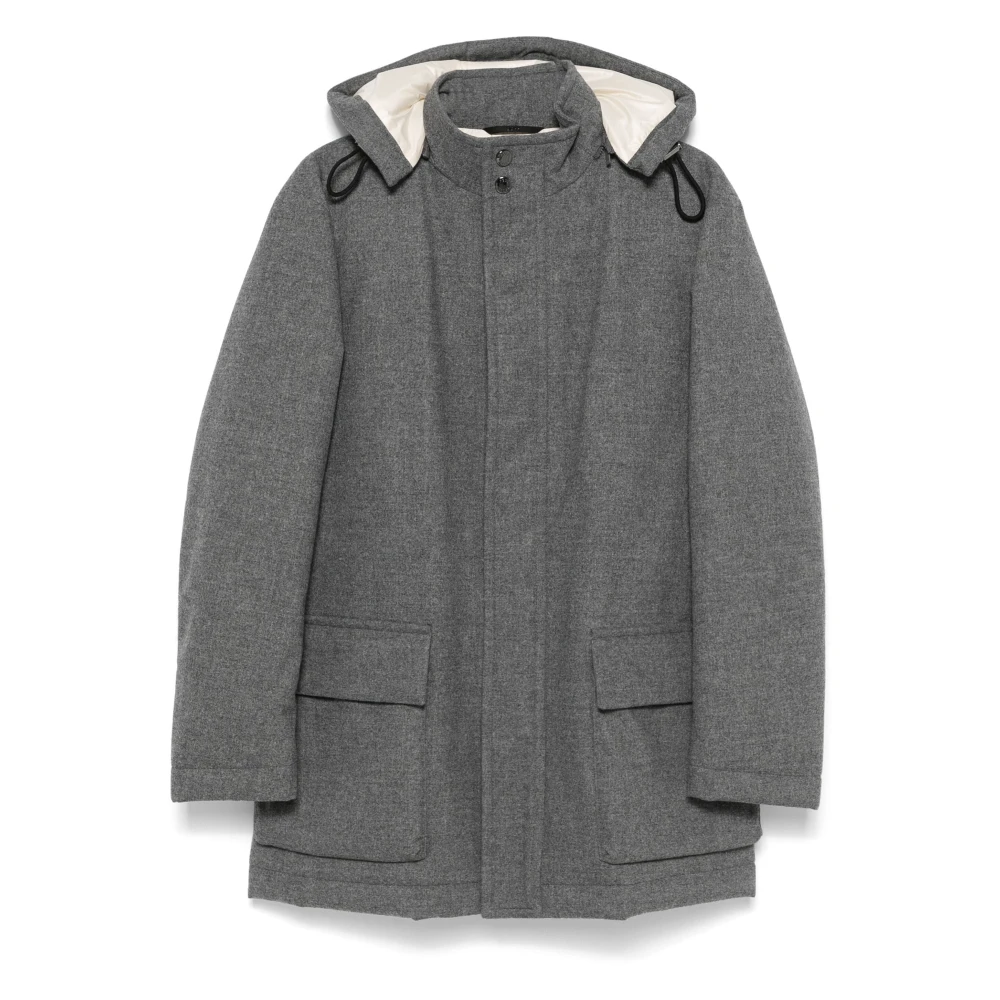 Hugo Boss Wollen jas met afneembare capuchon Gray Heren