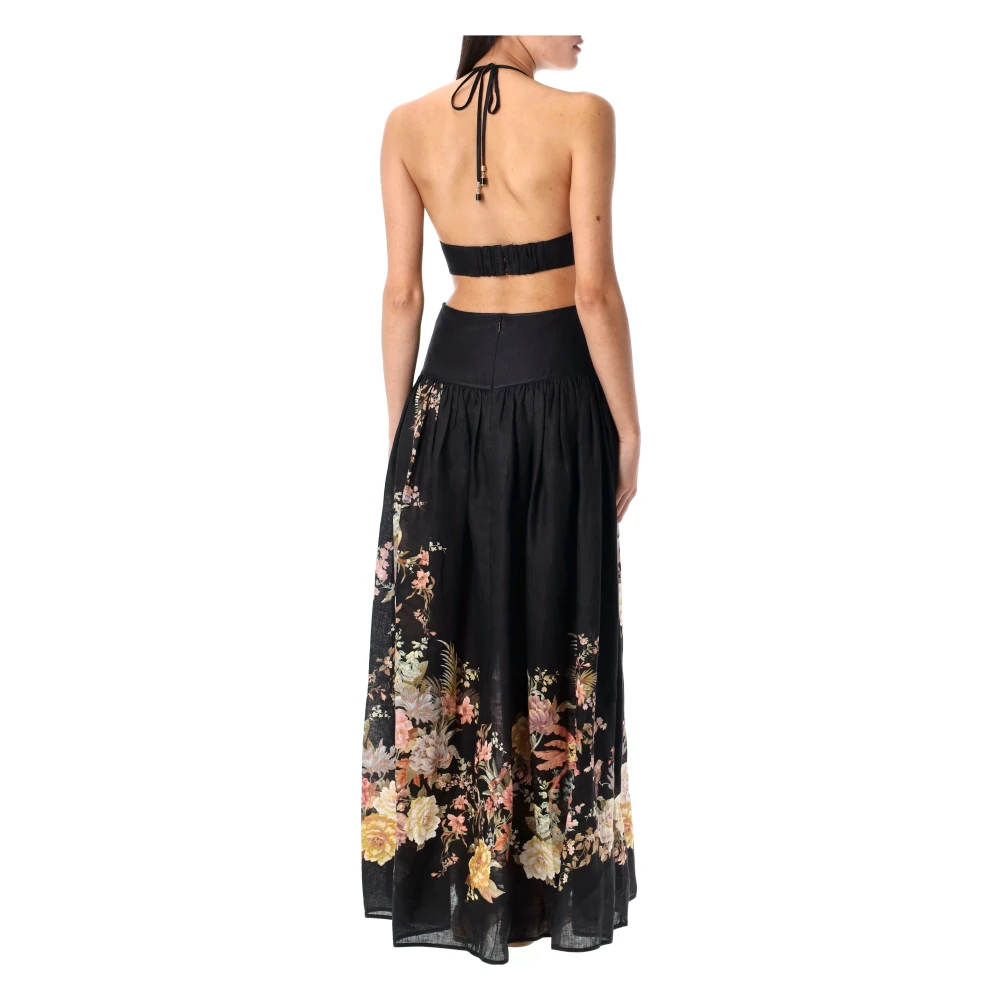 Zimmermann Elegante Bloemen Halter Maxi Jurk Black Dames