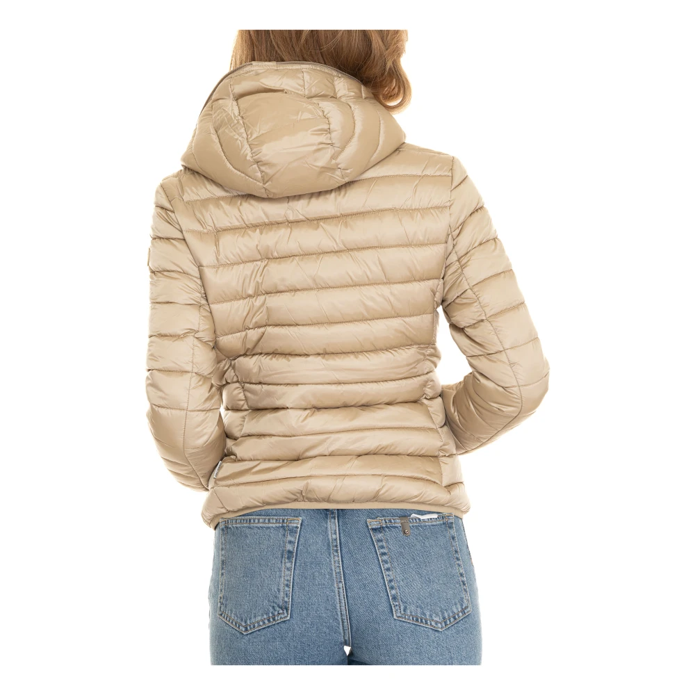 Save The Duck Gewatteerd Hooded Kort Jack met Armlogo Beige Dames