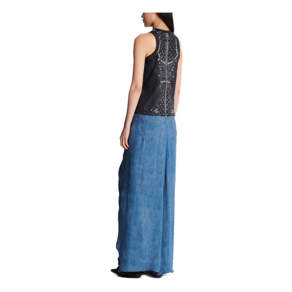 Balmain Zachte tanktop met nepborduurwerkprint Black Dames