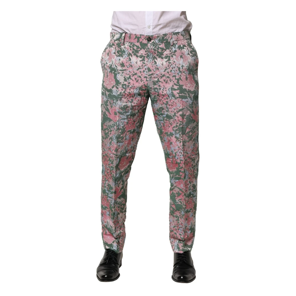 Dolce & Gabbana Men's Multicolor Floral Jacquard Tapered Trousers - Slim-Fit Trousers - M - Trousers