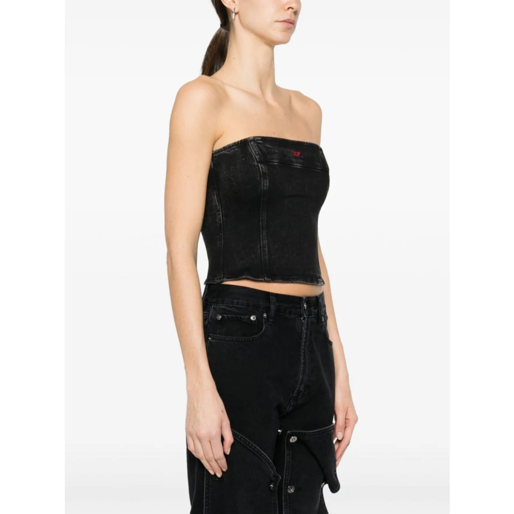 Diesel Crop Top met Geborduurd Logo Black Dames