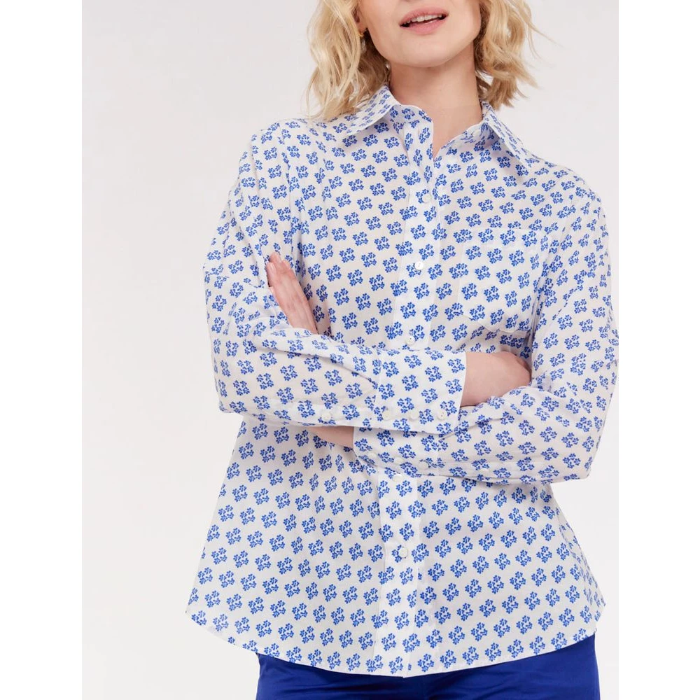 Ines De La Fressange Paris Zomerprint Batiste Shirt Blue Dames