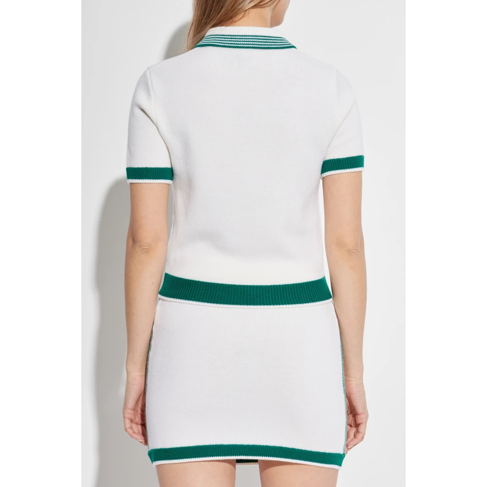 Casablanca Wollen polo met geborduurd logo White Dames