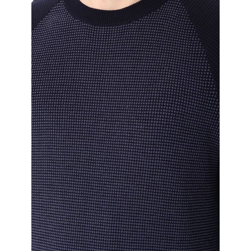 Boss Crewneck Textured Sweater Blue Heren
