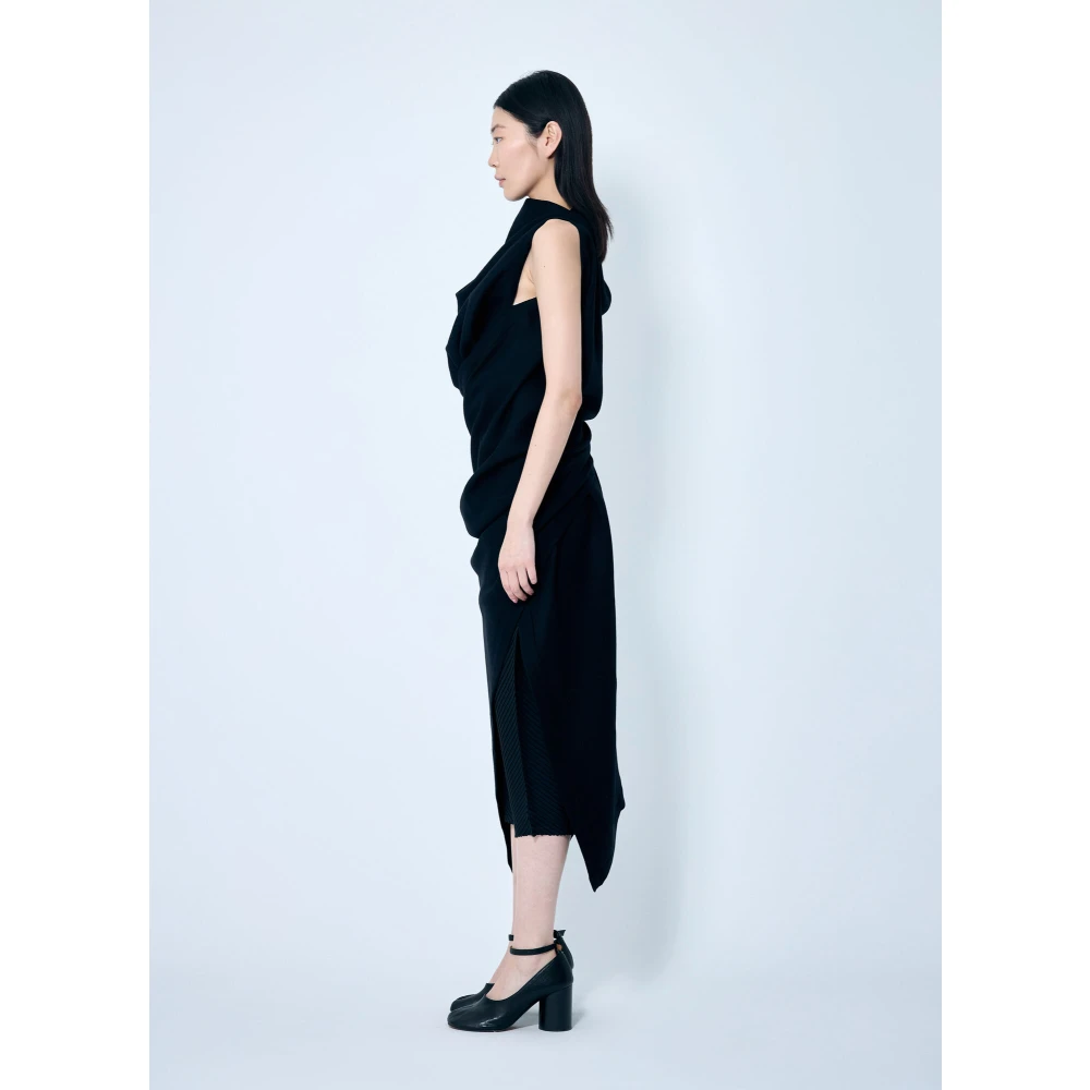 Issey Miyake Wol Gedrapeerde Maxi Jurk Black Dames