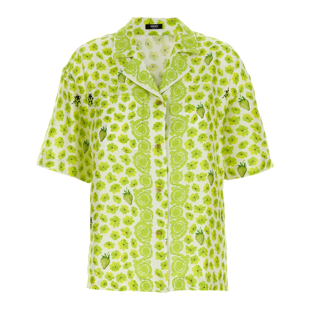 Versace Women's Multicolor Strawberry Garden Print Silk Twill Shirt - Shirts - M - Blouses & Shirts