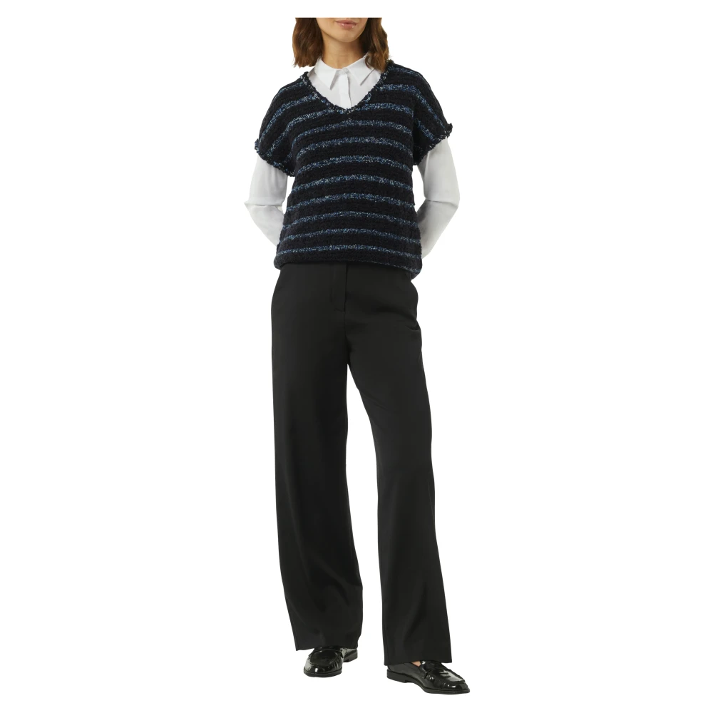 comma Fringe Effect Gebreide Sweater Vest Blue Dames