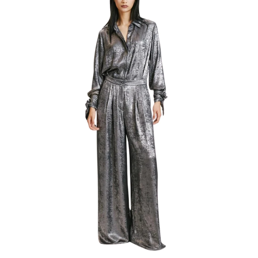 Momoni Broek van Vloeibaar Gelamineerd Materiaal met Rok Effect Gray Dames