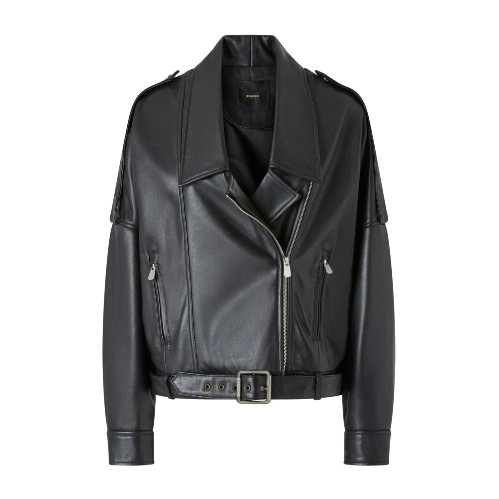 pinko Zwarte Leren Jas Dames Buitenkleding Black Dames