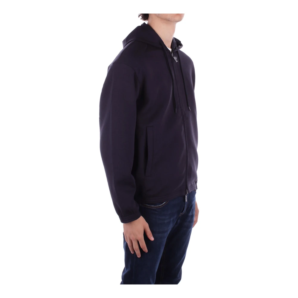 Emporio Armani Blauwe Hoodie Logo Rits Zakken Blue Heren