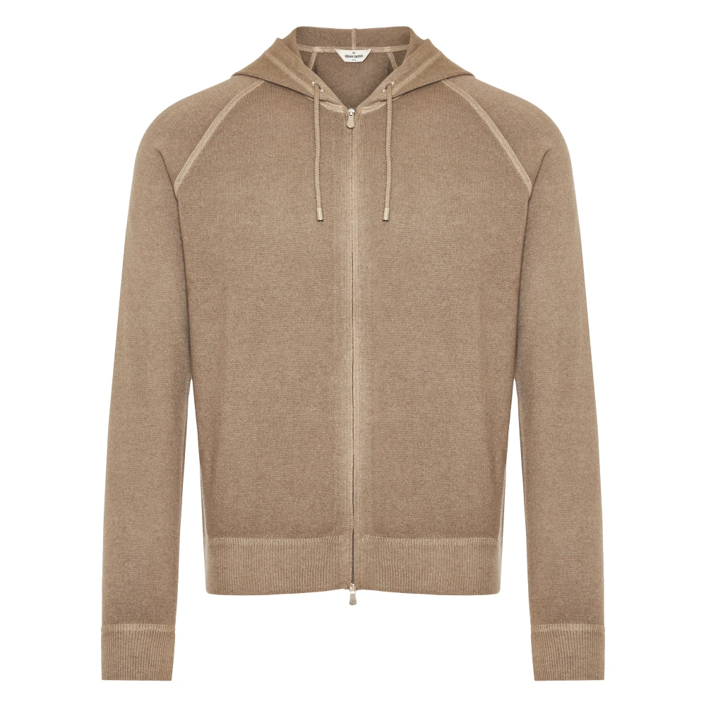 Gran Sasso Lyxig Ull Kashmir Hoodie Full Zip Beige, Herr