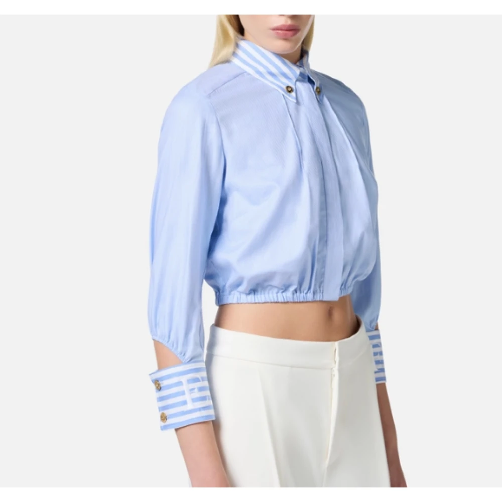 Elisabetta Franchi Gestreepte Cropshirt met Metalen Knopen Blue Dames