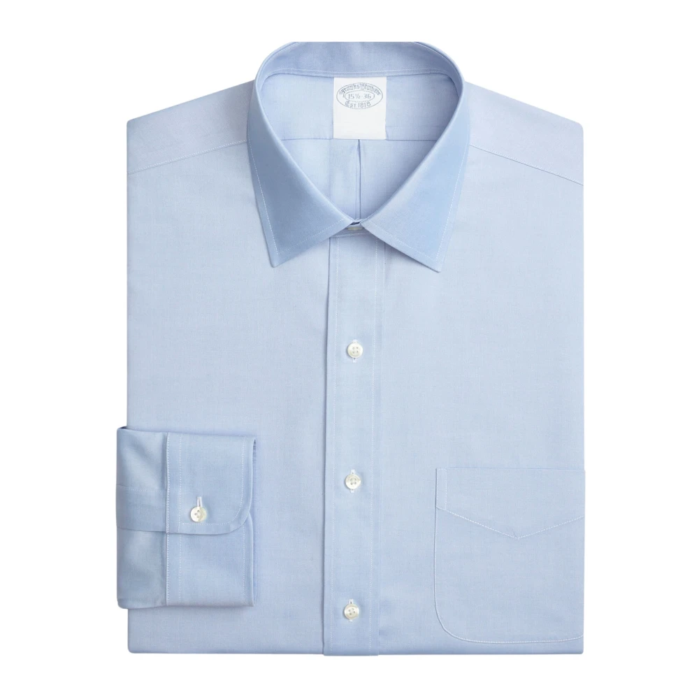 Brooks Brothers Ljusblå Regular Fit Non-Iron Stretch Bomullsskjorta med Ainsley Krage Blue, Herr