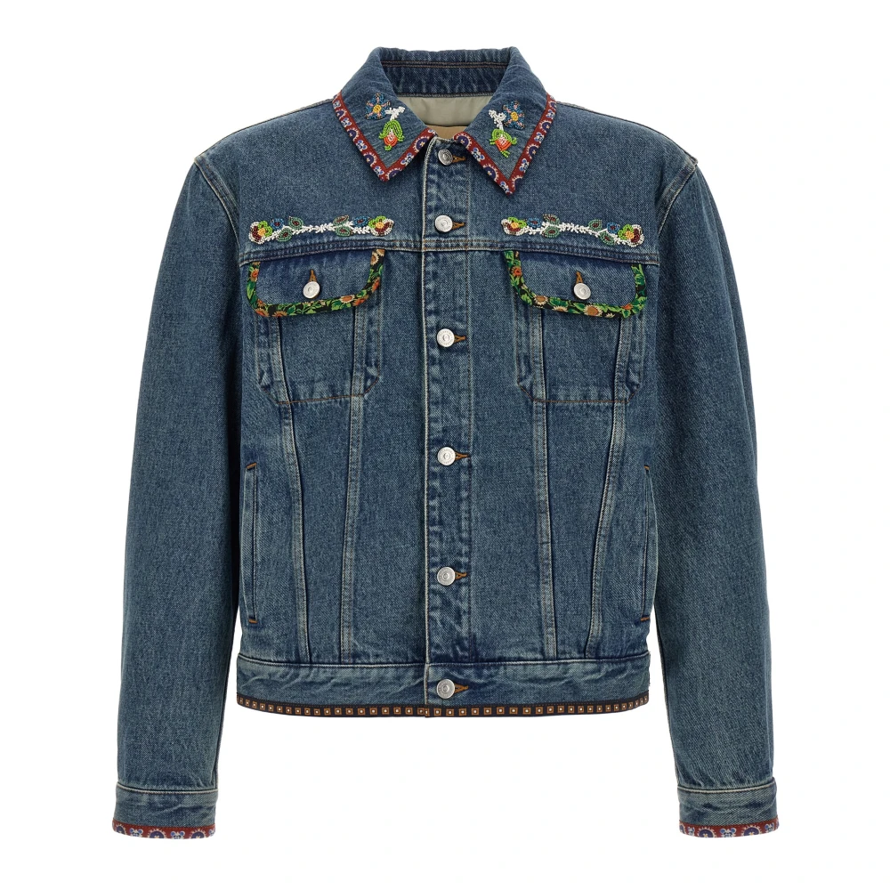 Valentino Garavani Men's Blue Denim Jackets, L, Denim Jacket With Beaded Embroidery And Printed Edges