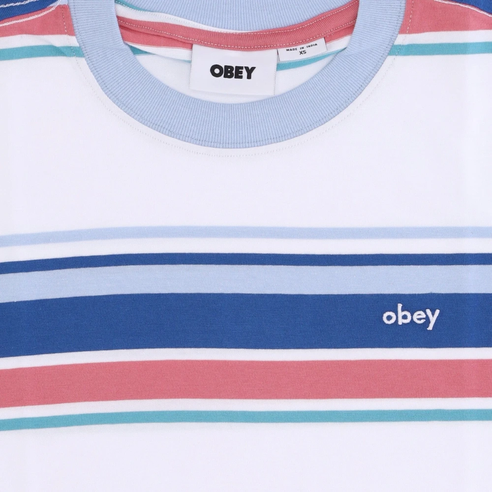 Obey Gestreepte Cropped Tee Atlantic Blue Multicolor Dames