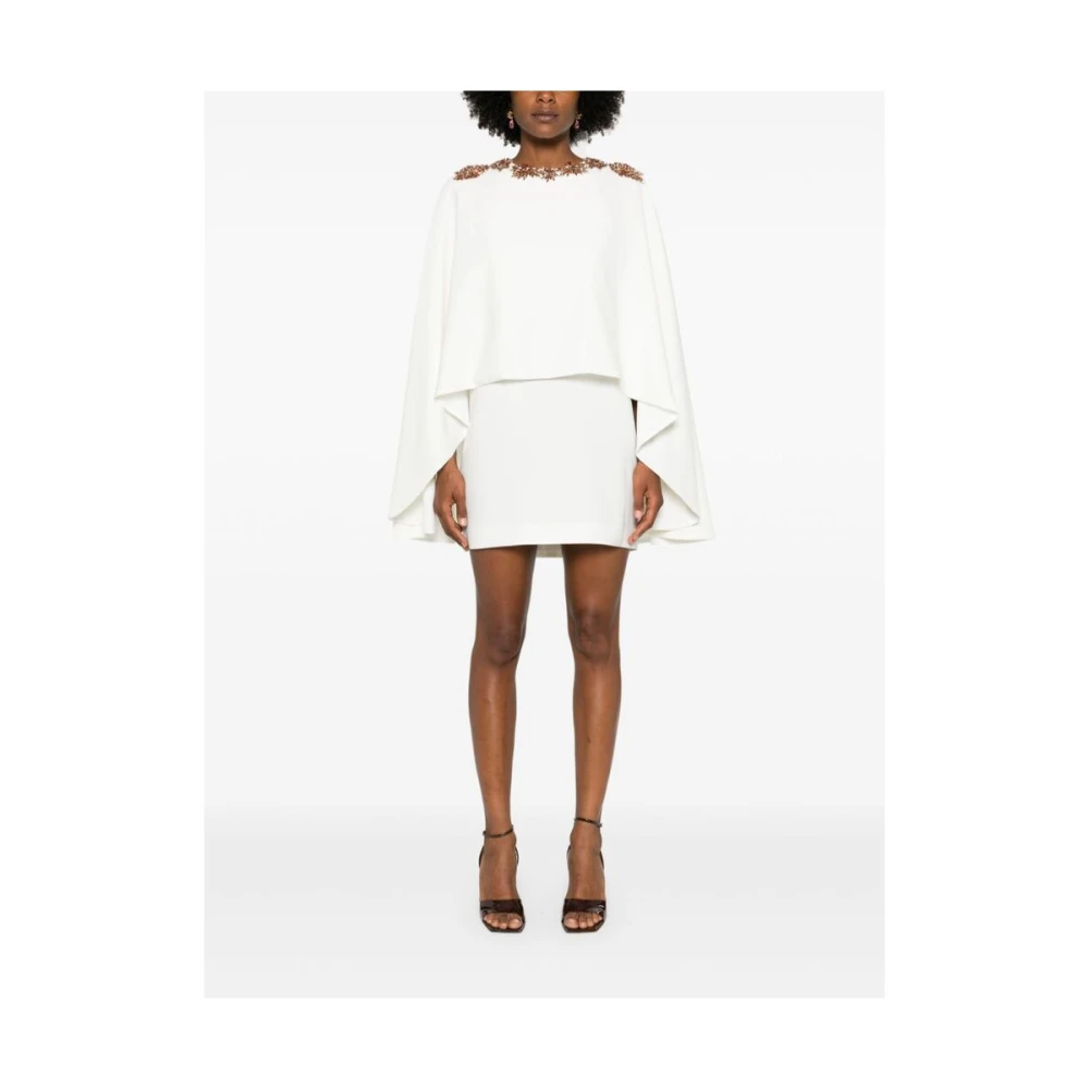 Costarellos Ivoor Wit Kristalversierde Cape Jurk Beige Dames
