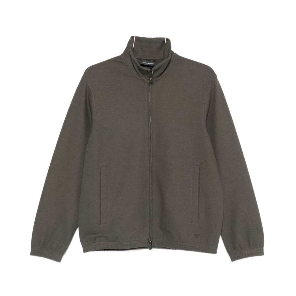 Emporio Armani Men's Gray Light Jackets, M, High Neck Zip Jacket