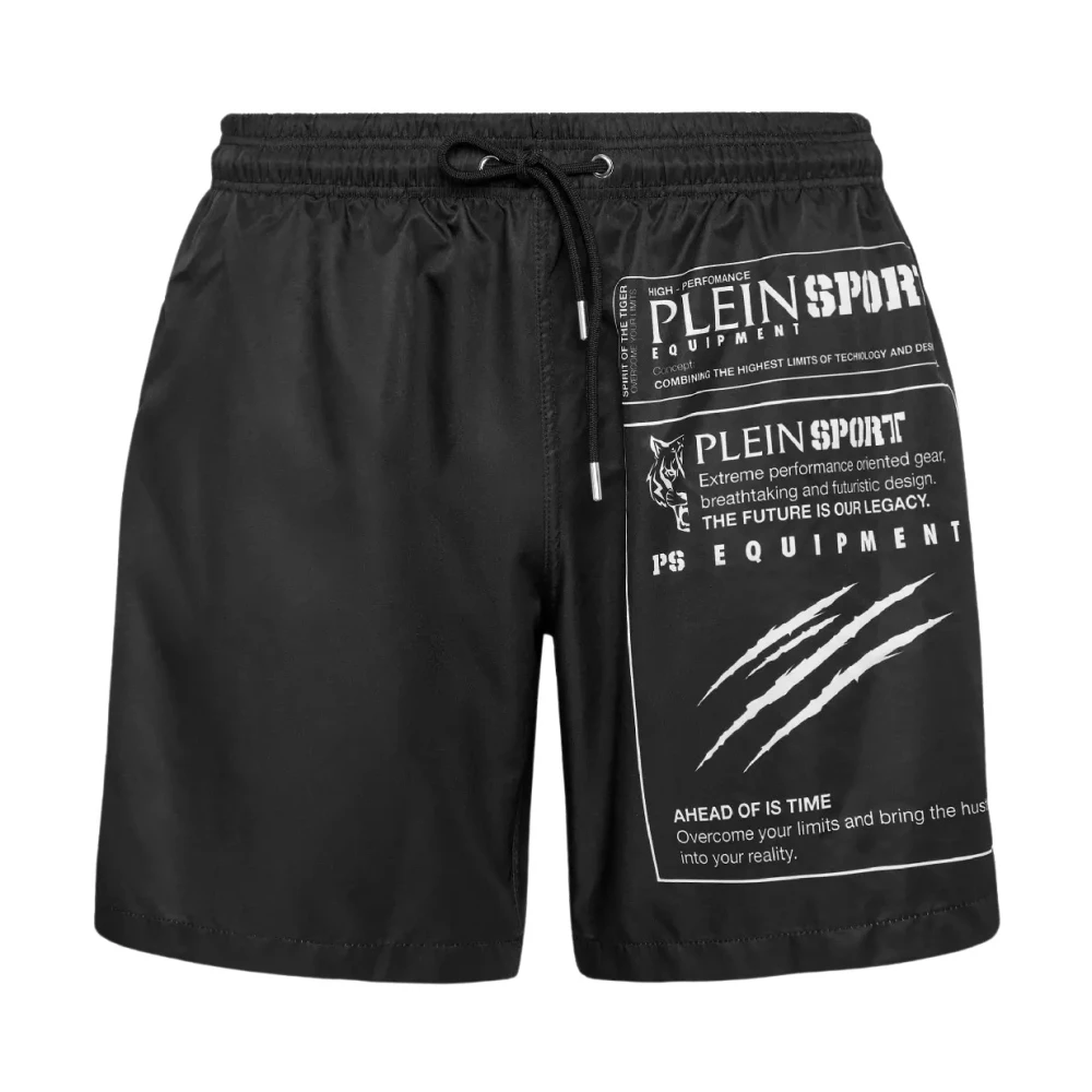 Plein Sport Zwarte Zwembroek met Logoprint Black Heren