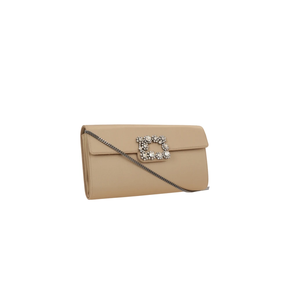 Roger Vivier Donker Beige Satijnen Clutch met Ketting Beige Dames
