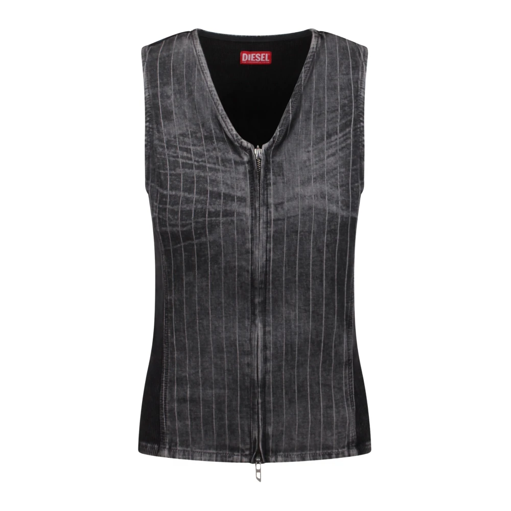Diesel Denim en Corduroy Rits Top Black Dames