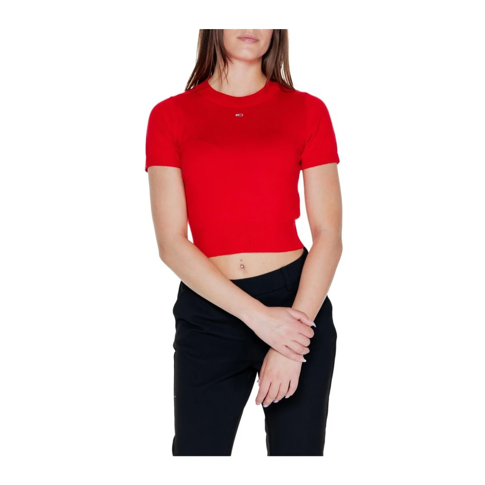 Tommy Jeans Comfortabele Gebreide Korte Mouw Top Red Dames