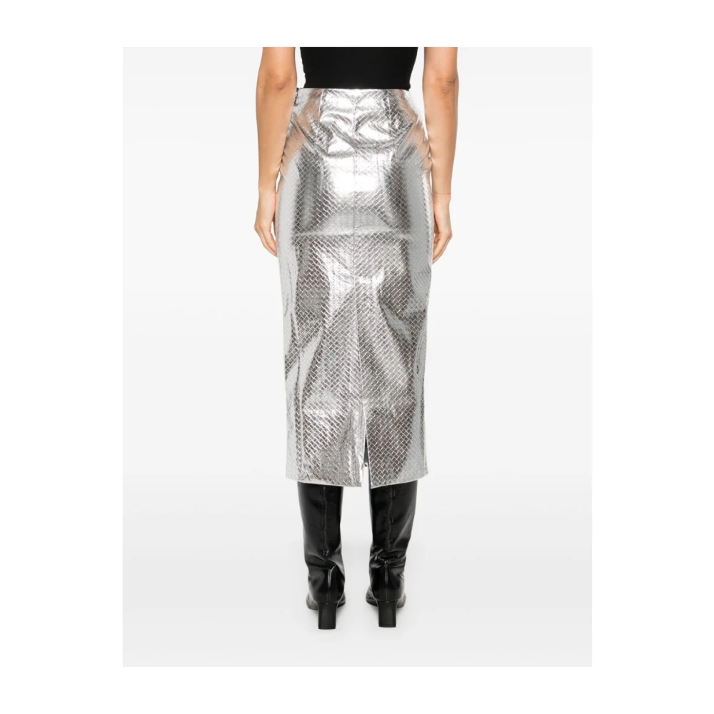 Rotate Birger Christensen Metallic Gevlochten Kokerrok Gray Dames