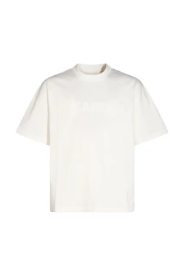 Vit bomulls-t-shirt med tryck fram