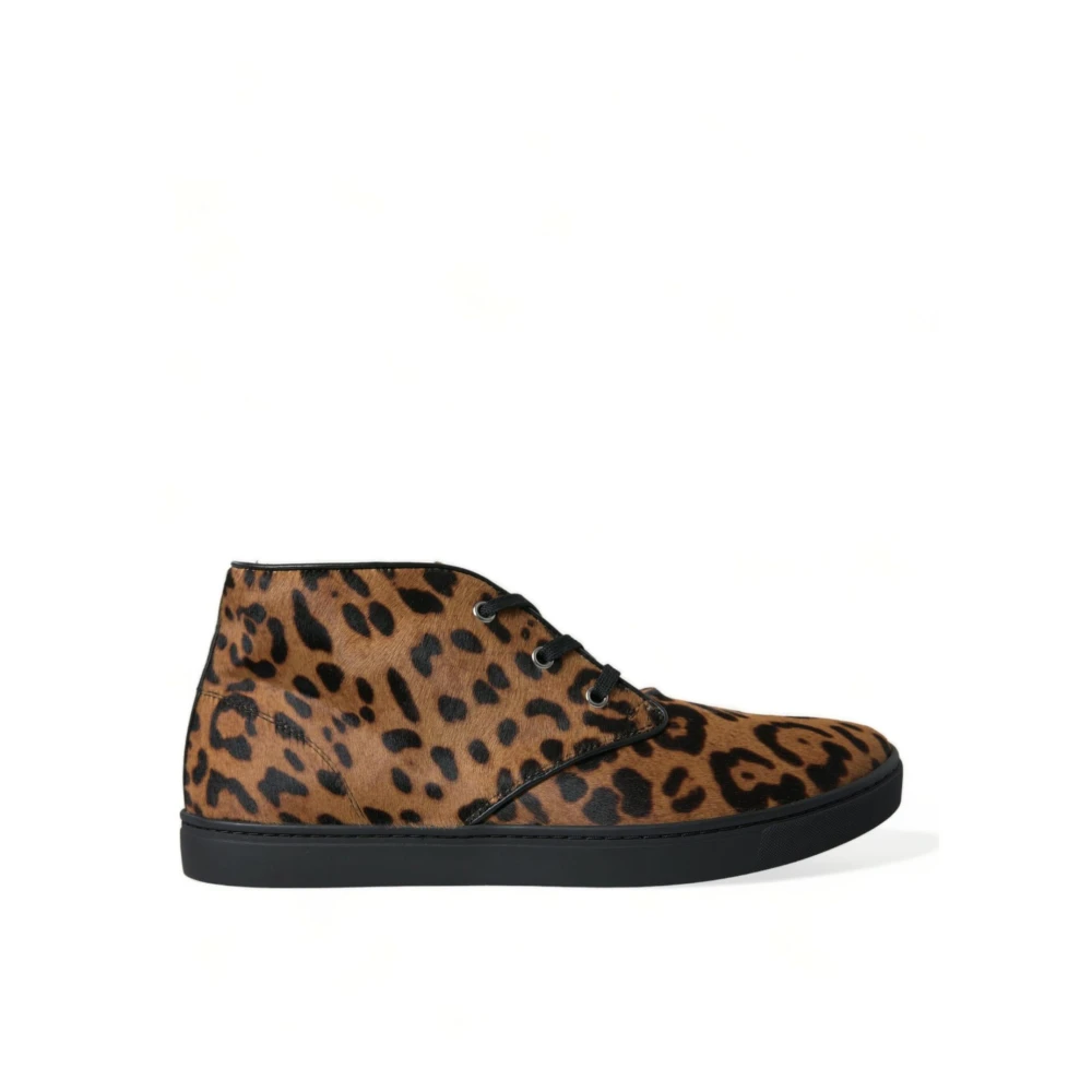 Dolce & Gabbana Men's Brown Leopard Print Leather Trainers Size 6