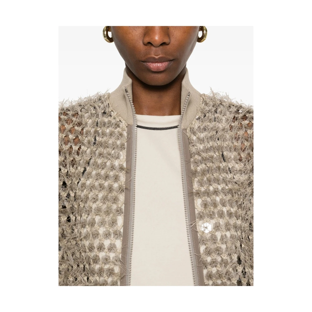 BRUNELLO CUCINELLI Paillet Versierde Franje Trui Beige Dames