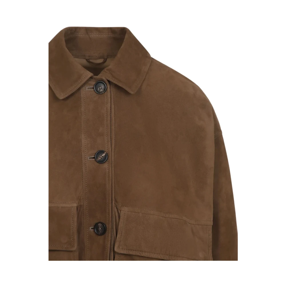 BRUNELLO CUCINELLI Bruine Knop Outerwear met Zakken Brown Dames
