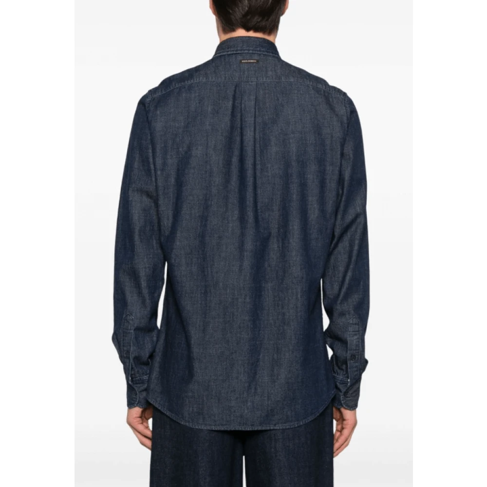 Dolce & Gabbana Denim Logo Patch Shirt Blue Heren